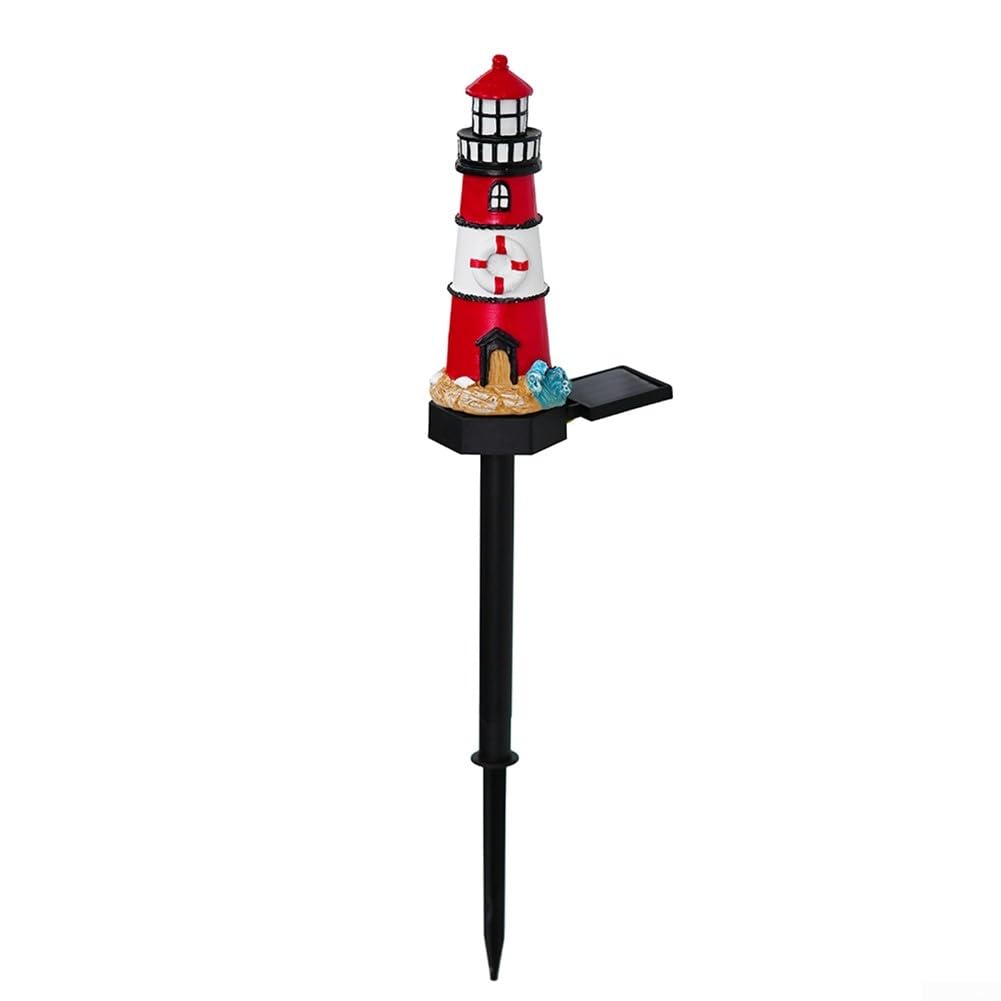 Solar Powered LED Lighthouse Light Outdoor Garden Waterproof Resin Automatic Sensor R22333