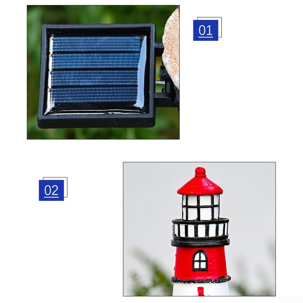 Solar Powered LED Lighthouse Light Outdoor Garden Waterproof Resin Automatic Sensor R22333