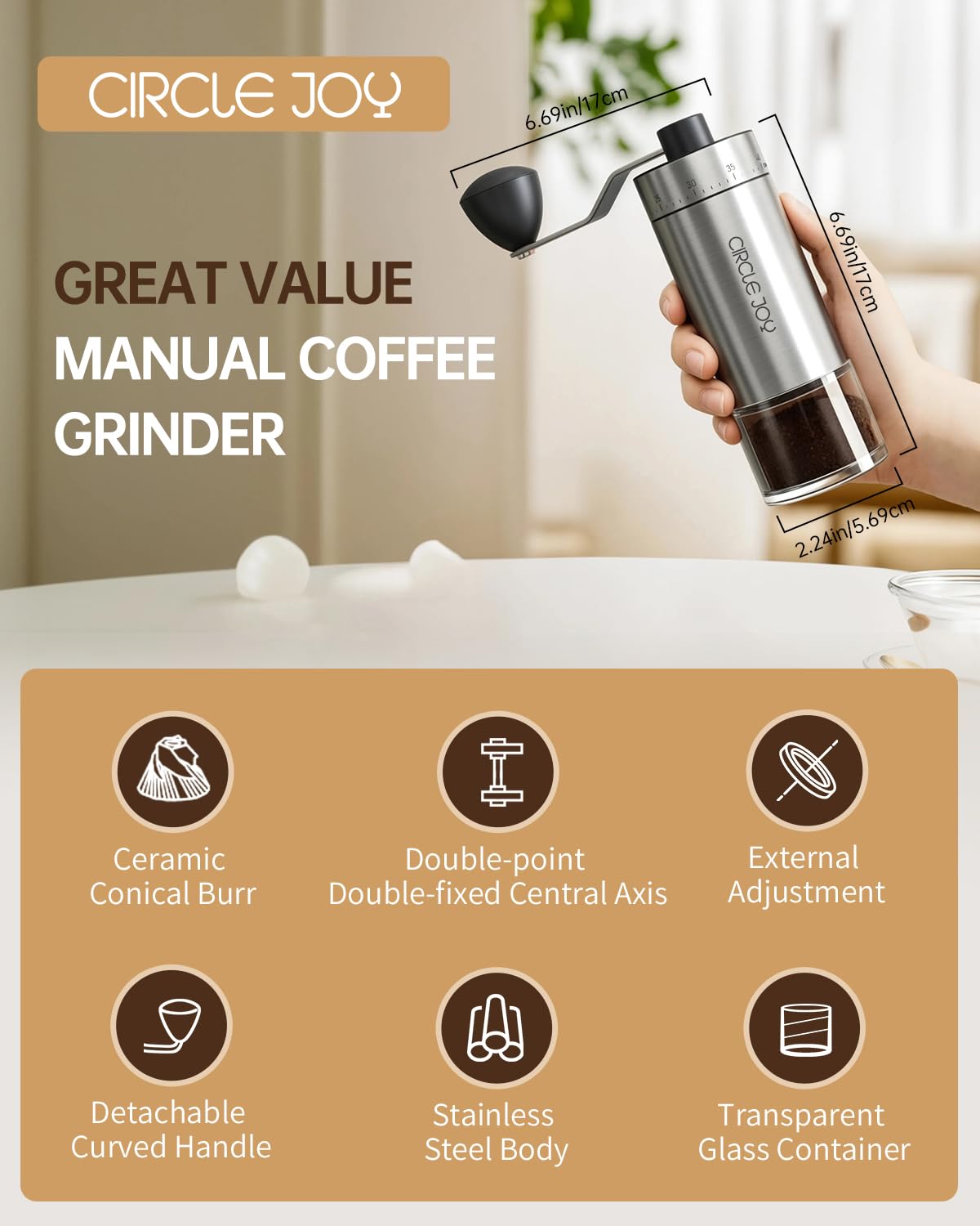 Manual Coffee Grinder with Ceramic Conical Burr H774727