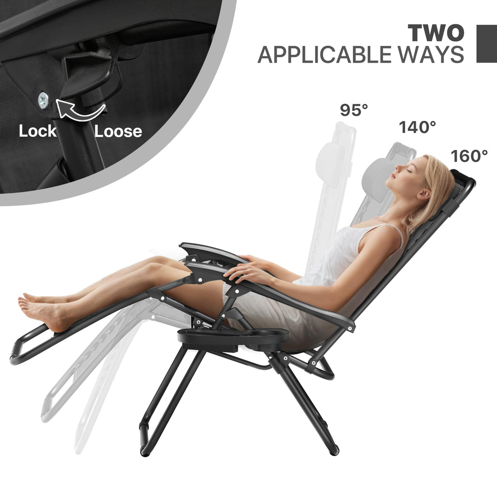 Black Set of 2 Folding Zero Gravity Chairs with Side Table X143885