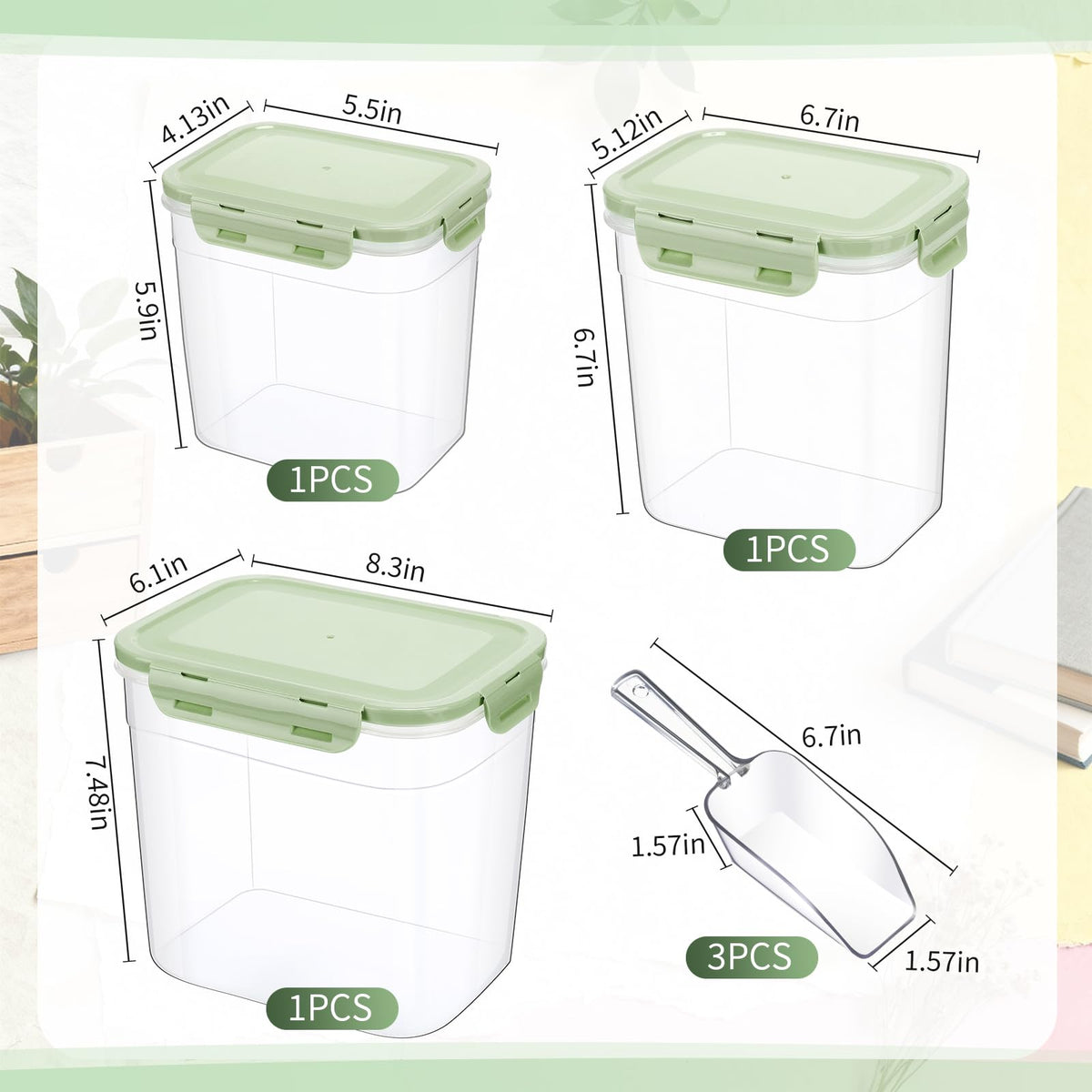 6 Pcs Dog and Cat Food Storage Containers with 2 Scoops C527677