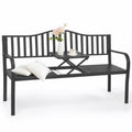 59" Gray Metal Outdoor Bench with Built in Table R59680