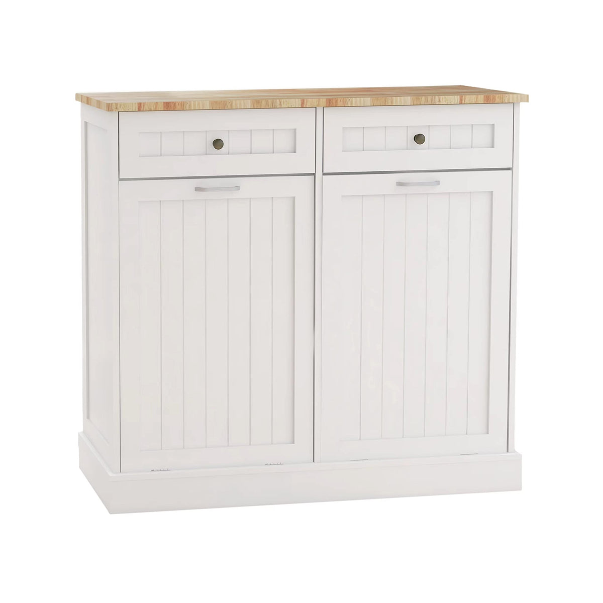 White Double Tilt Out Trash Cabinet with Drawers T409