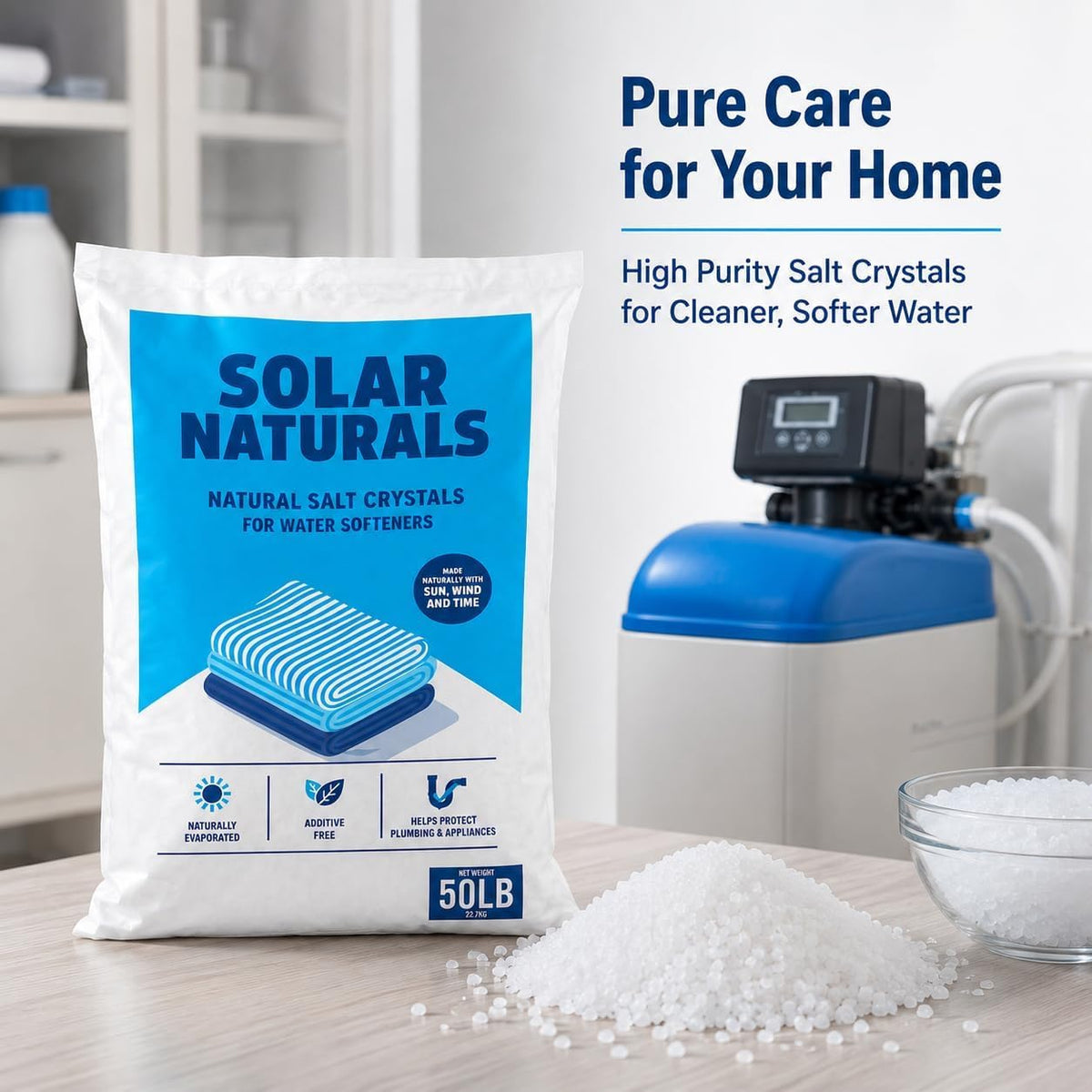 Natural Salt Crystals for Water Softeners, 50lb K72609