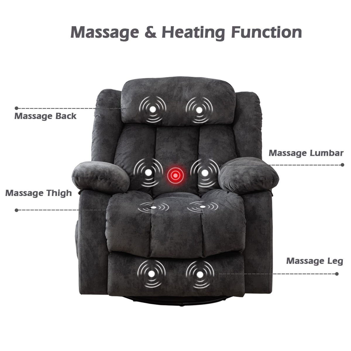 Gray Massage Swivel Rocker Recliner Chair X237