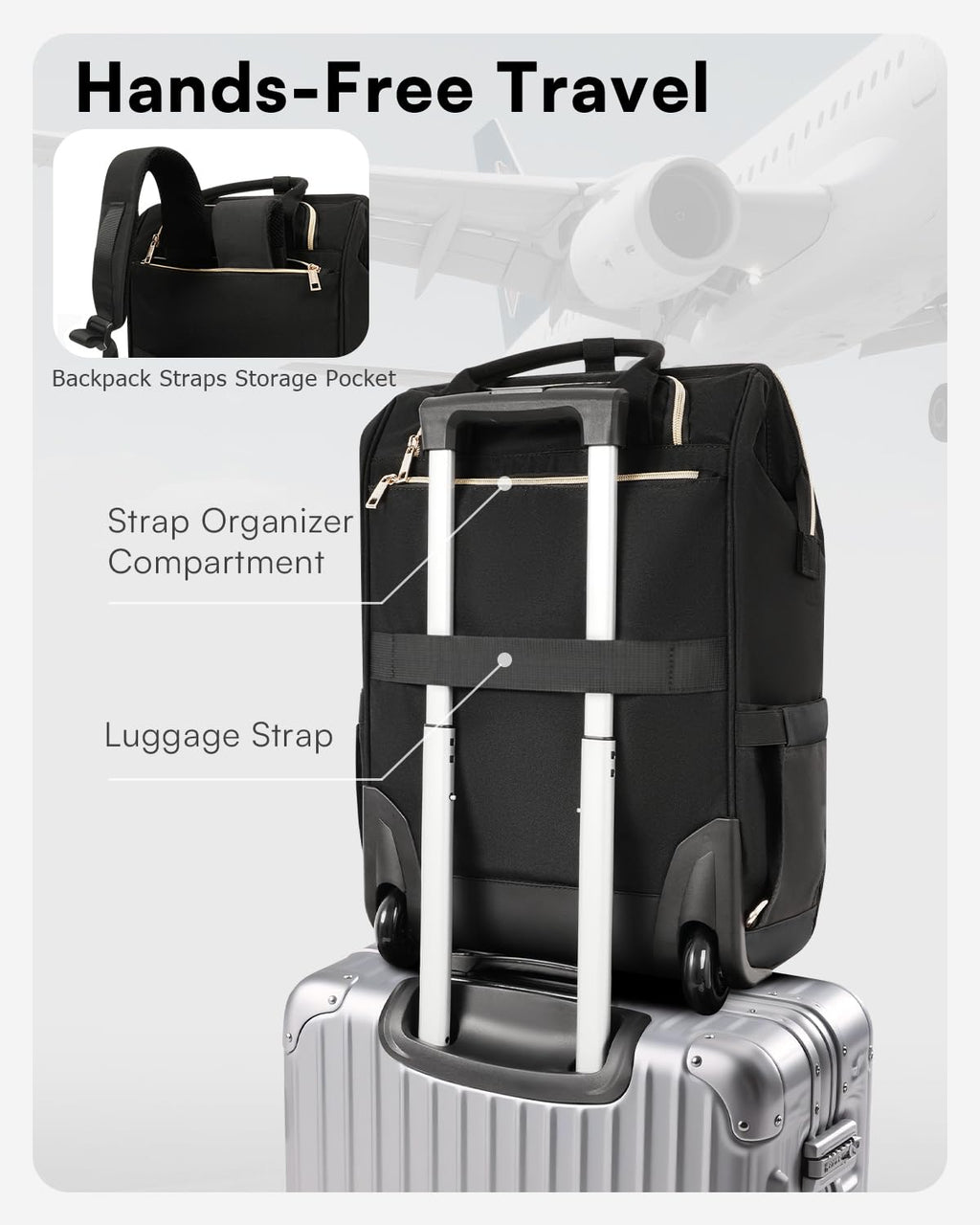 Black Rolling Backpack with Wheels N1776