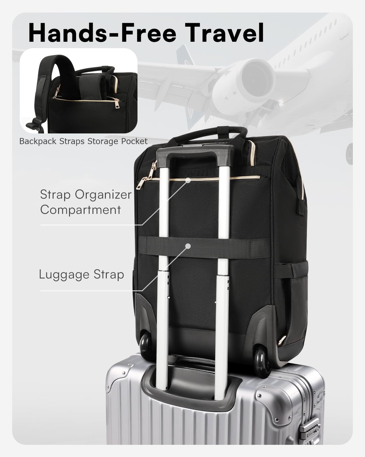 Black Rolling Backpack with Wheels N1776