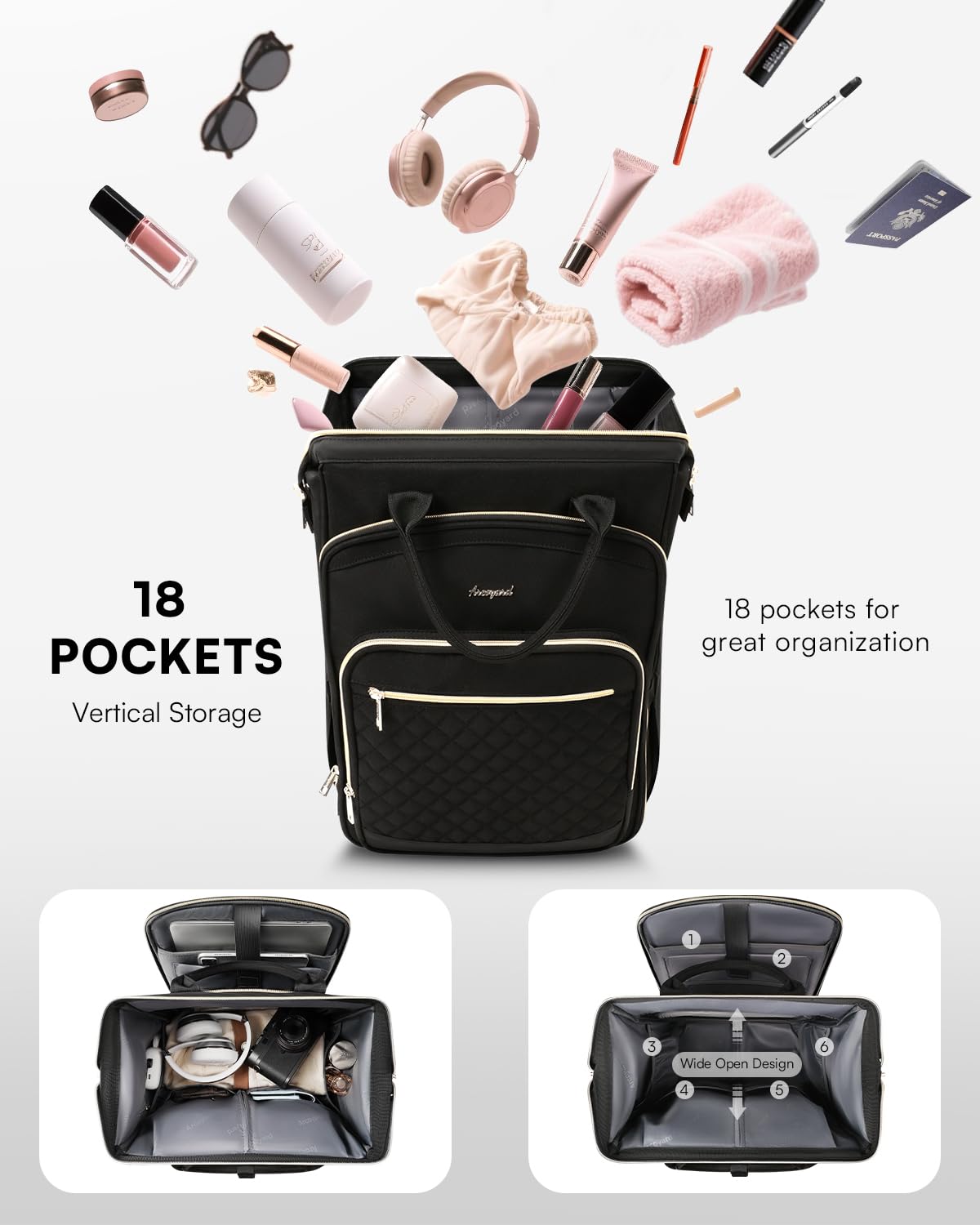 Black Rolling Backpack with Wheels N1776