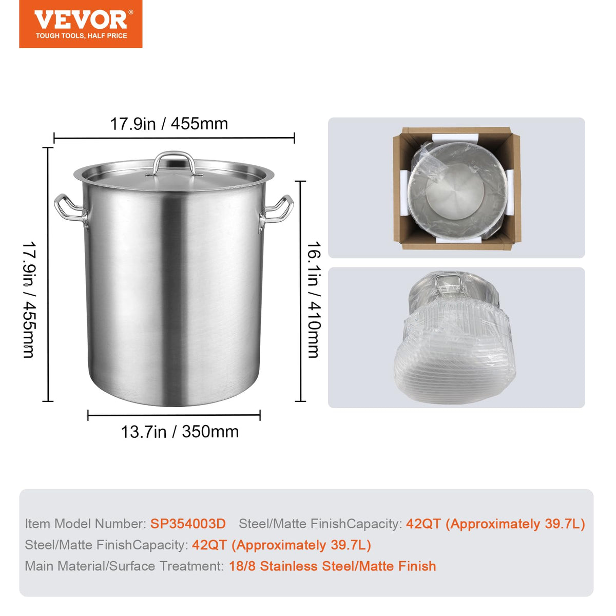 18/8 Stainless Steel 42QT Stockpot E3939