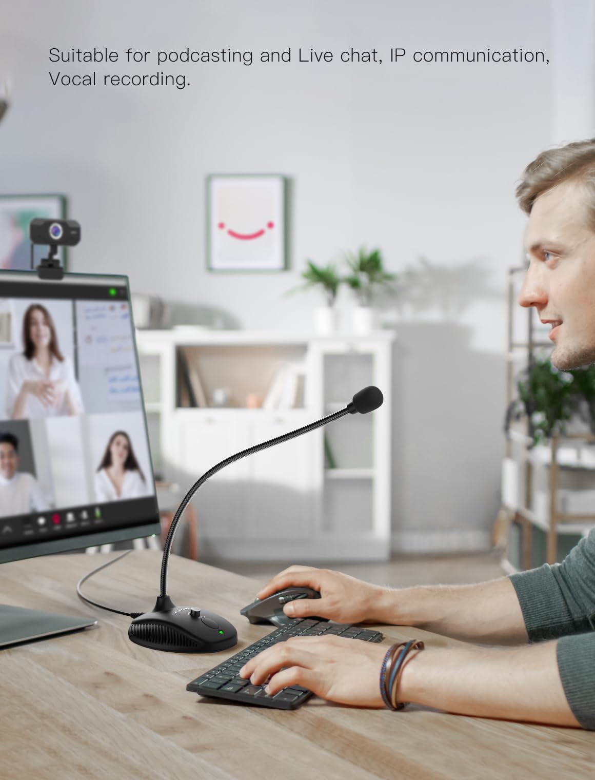 USB Computer Microphone, Plug & Play Desktop Condenser Mic, Mute Button with LED Indicator H28268