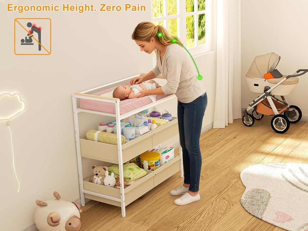 White Baby Changing Table with Storage H83859