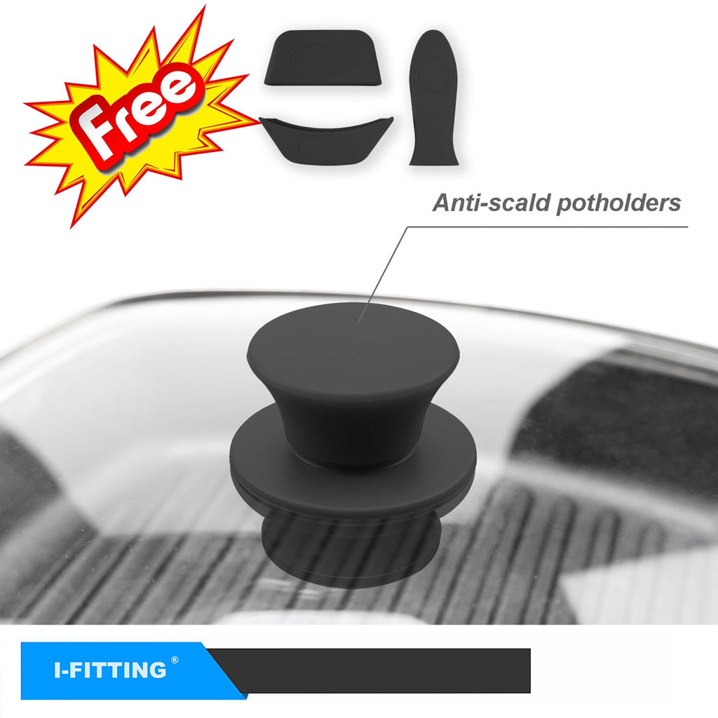 10.5 Inch Vented Square Glass Lid with Silicone Knob R491