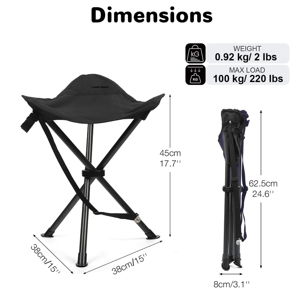 18" Black 3 Legs Folding Tripod Stool W312
