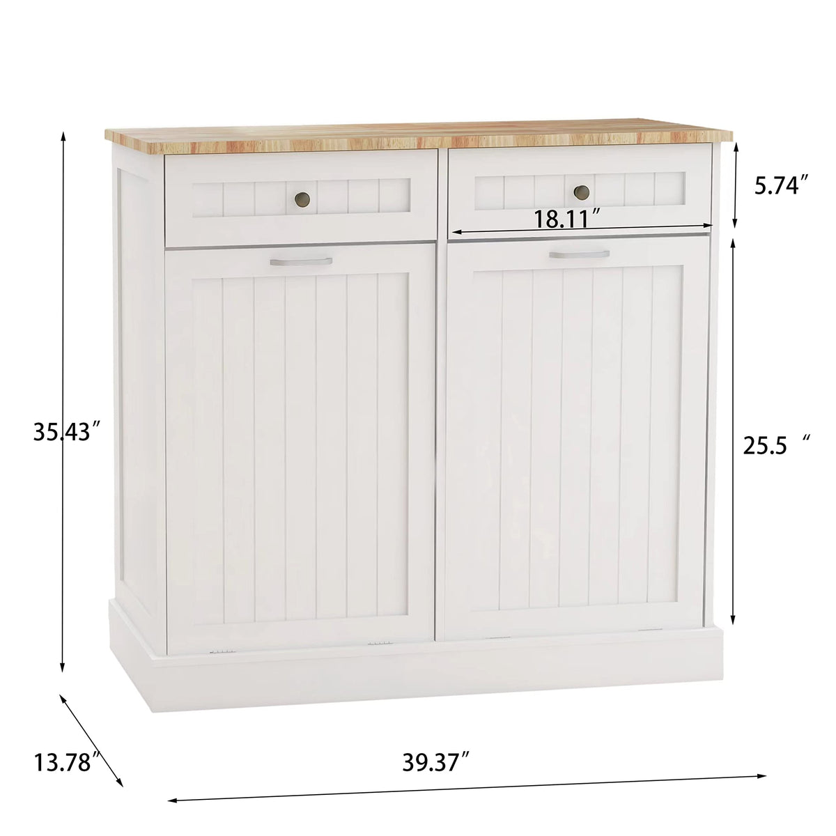 White Double Tilt Out Trash Cabinet with Drawers T409
