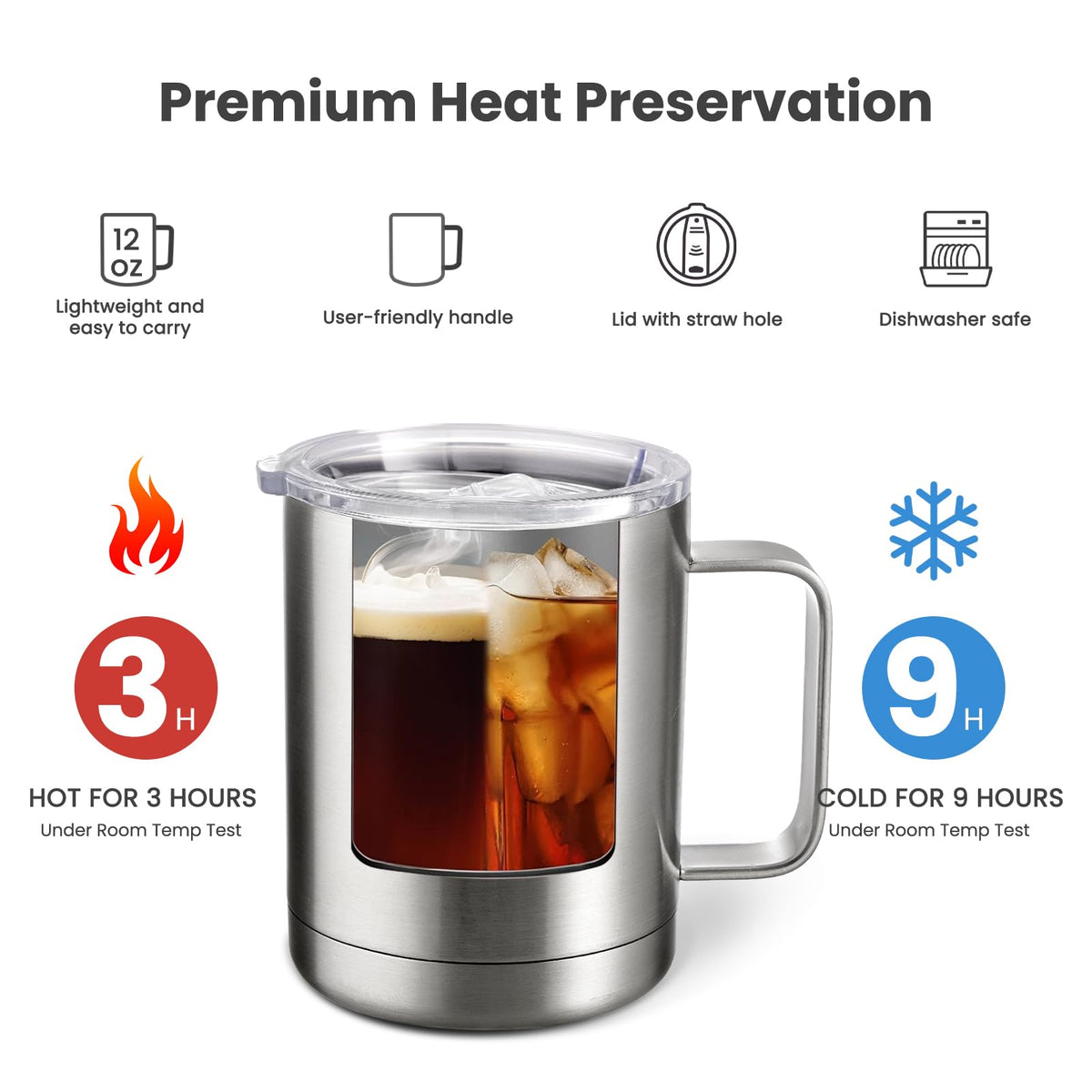 12 oz Stainless Steel Insulated Coffee Mug Set of 2 K8282