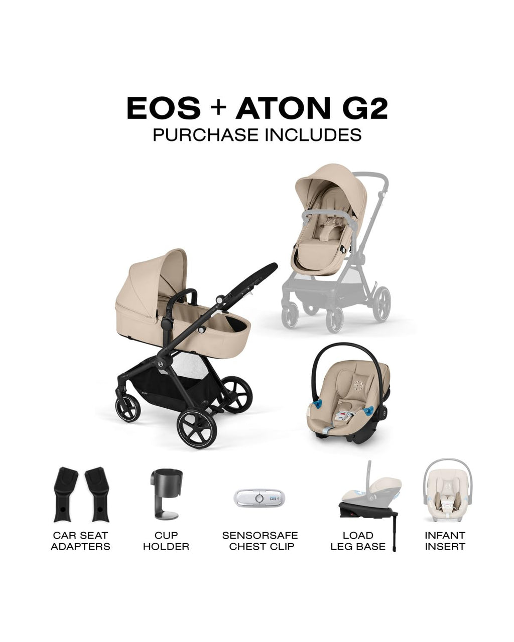 2-in-1 Baby Stroller + Car Seat Combo Almond Beige C1300