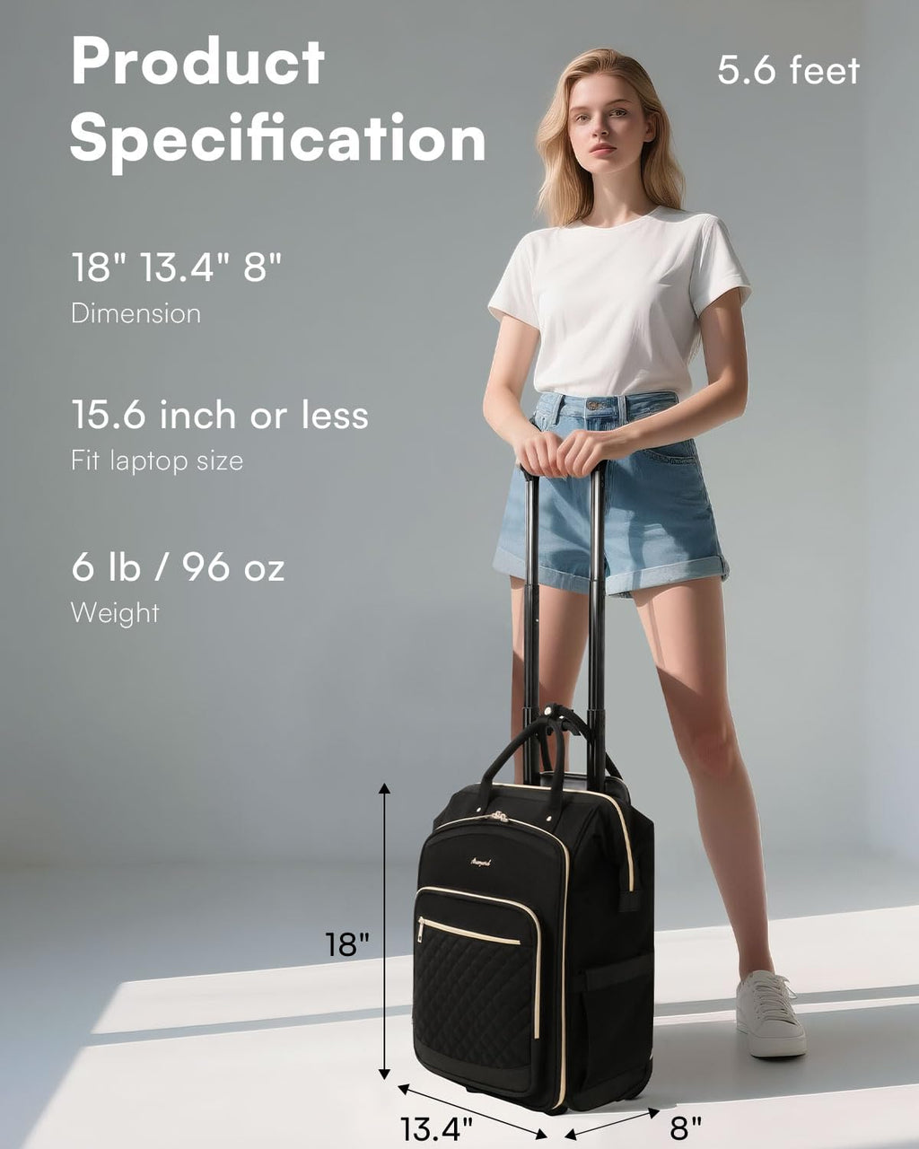 Black Rolling Backpack with Wheels N1776