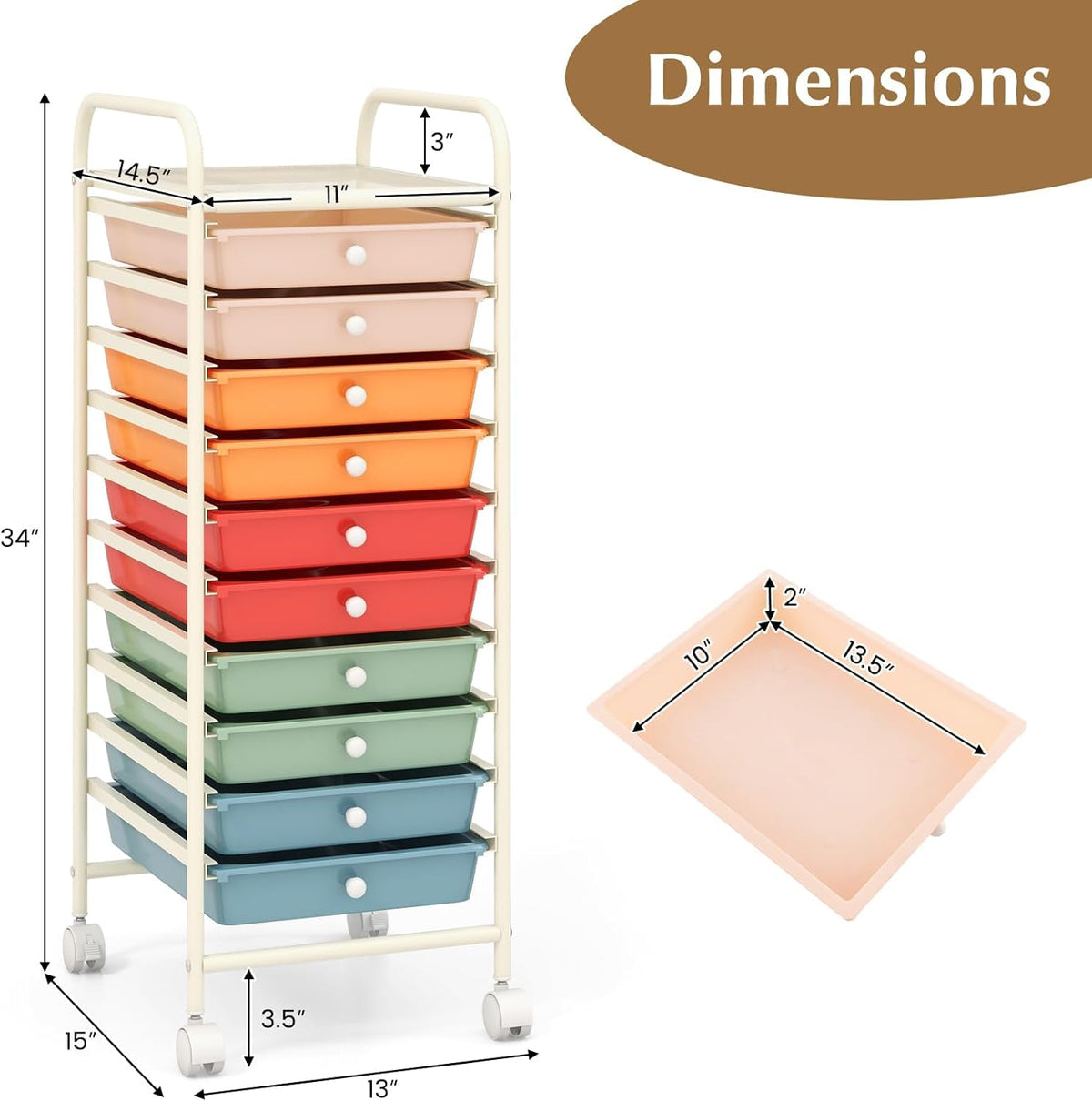10 Drawer Rolling Storage Cart H70666