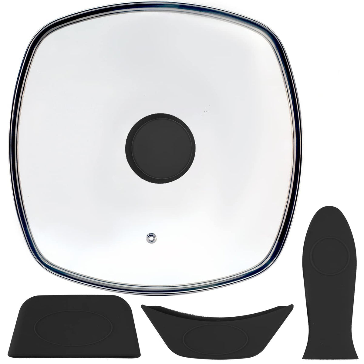 10.5 Inch Vented Square Glass Lid with Silicone Knob R491