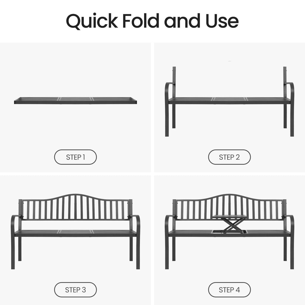 59" Gray Metal Outdoor Bench with Built in Table R59680