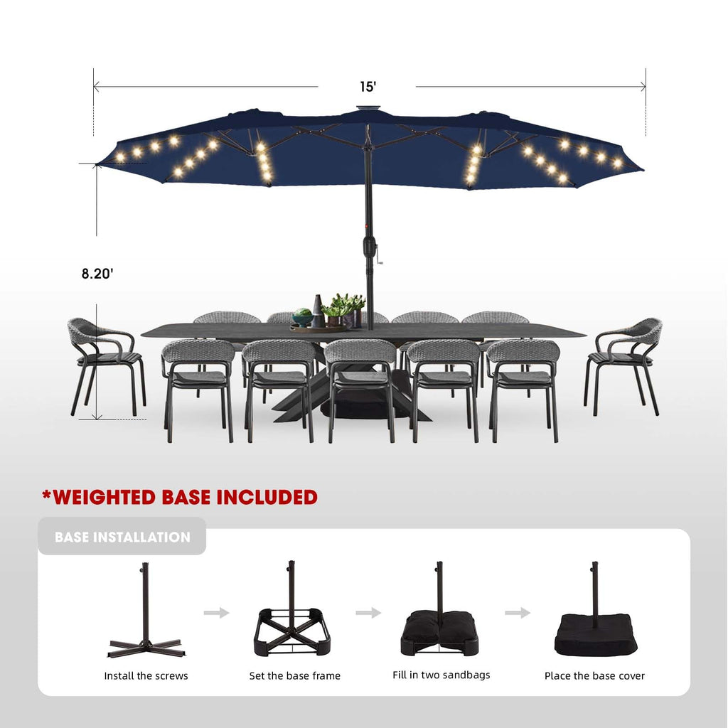 15ft Double-Sided Patio Umbrella with Base W644661