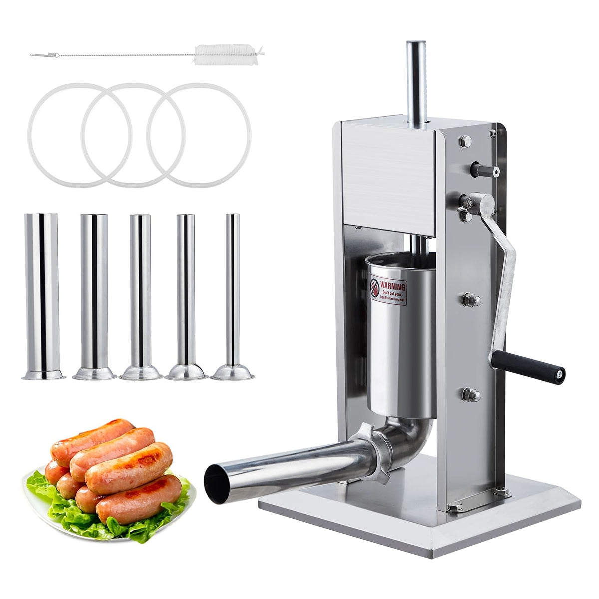 Manual Stainless Steel Sausage Stuffer with 5 Stuffing Tubes S63335