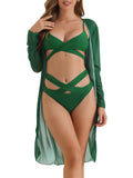 Cut Out Criss Cross Adjustable Spaghetti Straps 3 Piece Triangle Bikini Swimwear Y977654