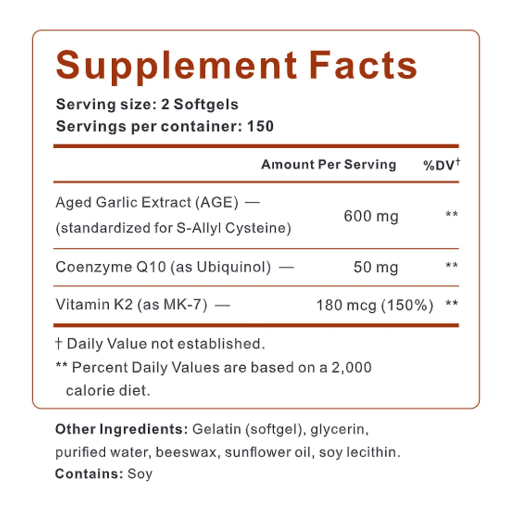Organic Garlic Extract with CoQ10 Ubiquinol 300 Softgels Y621