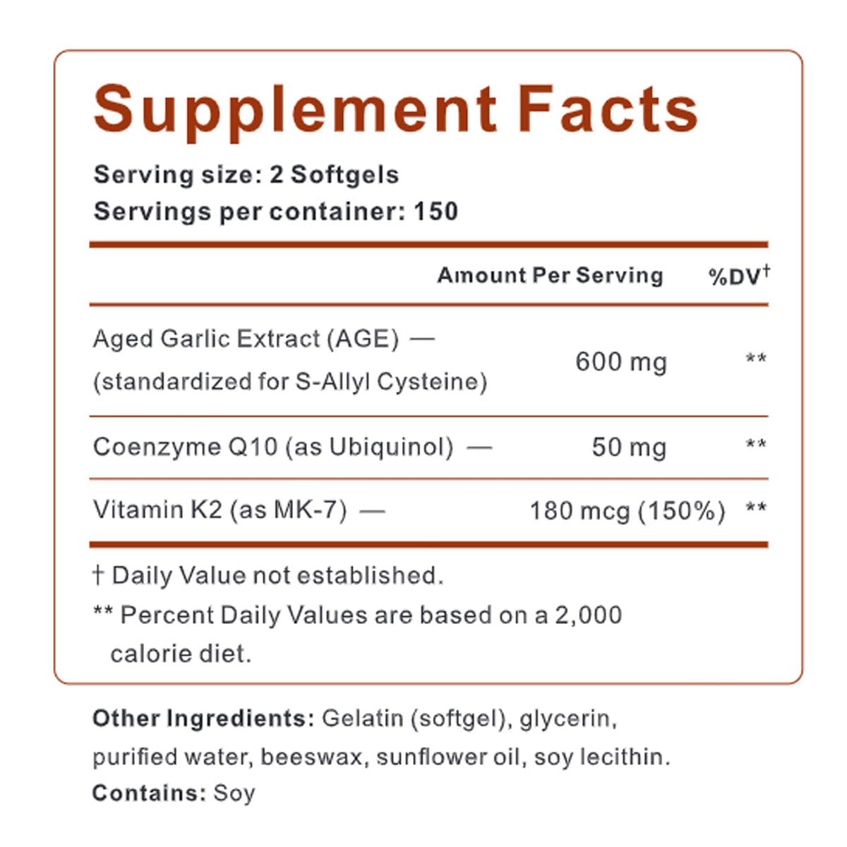 Organic Garlic Extract with CoQ10 Ubiquinol 300 Softgels Y621
