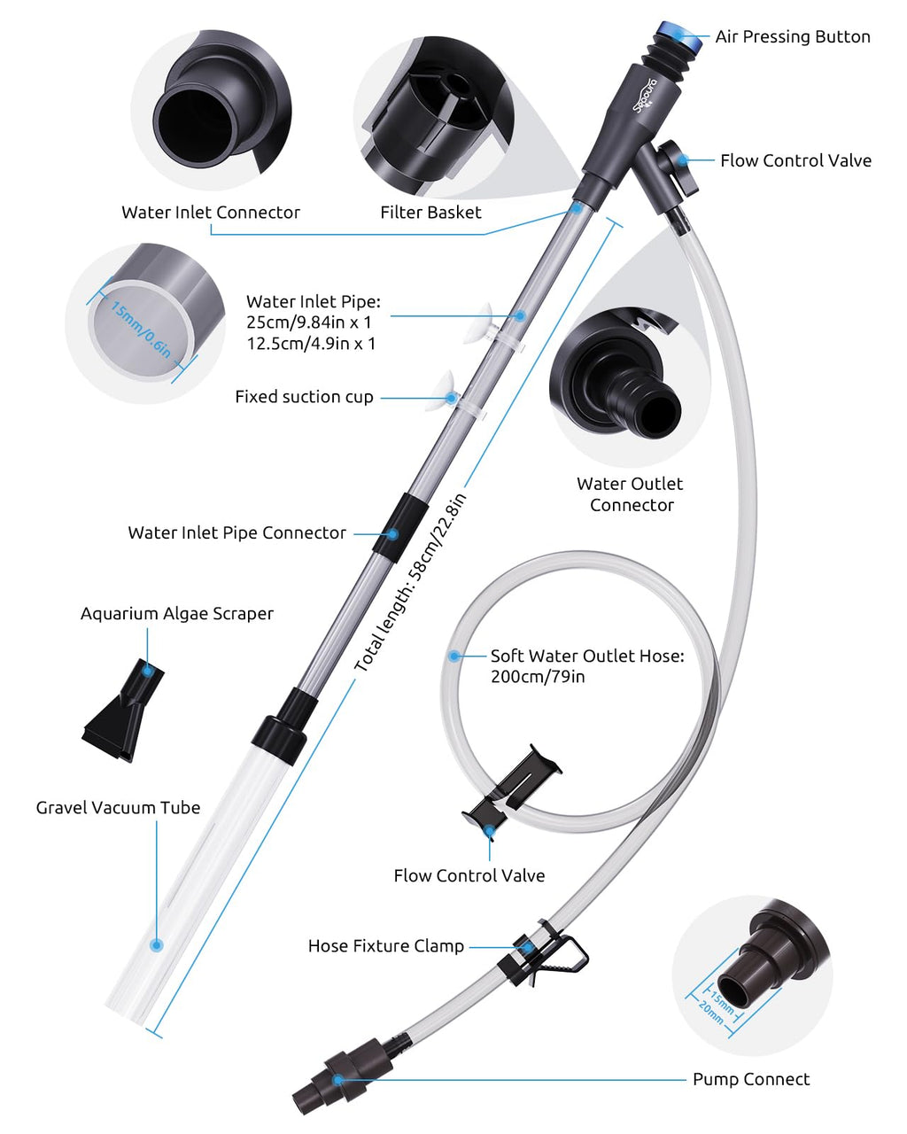 Aquarium Gravel Siphon Vacuum up to 50 Gal A763