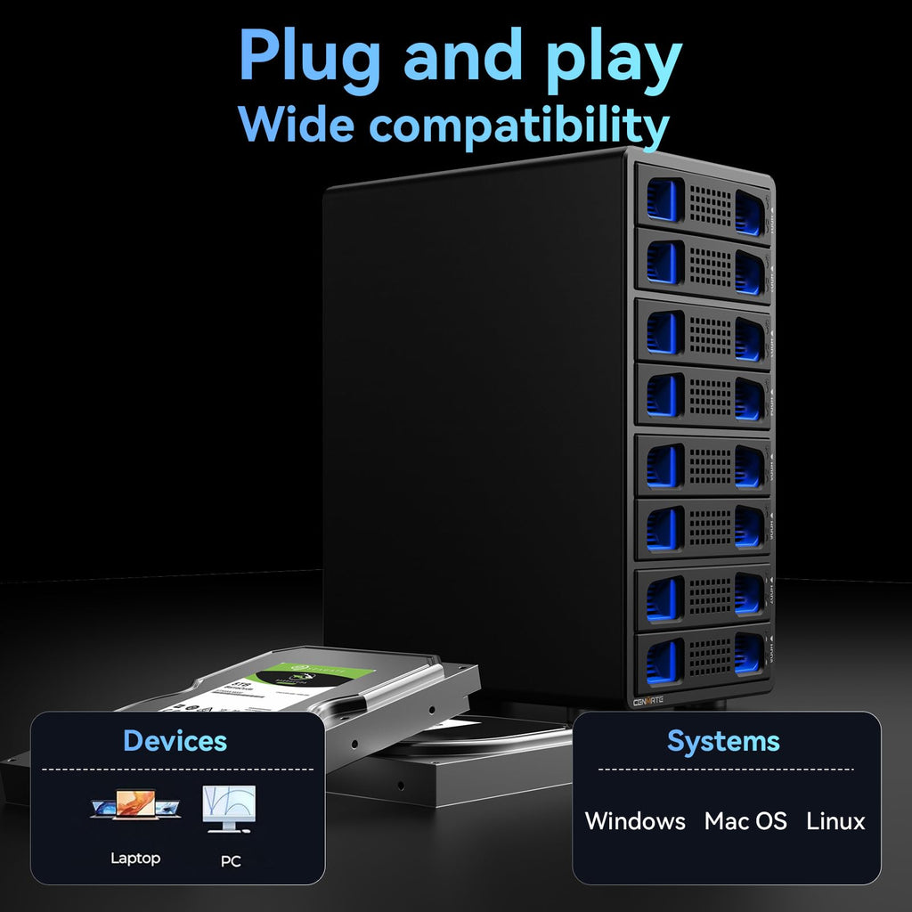 Aluminum 8 Bay Hard Drive RAID Enclosure with Cooling Fan U31864