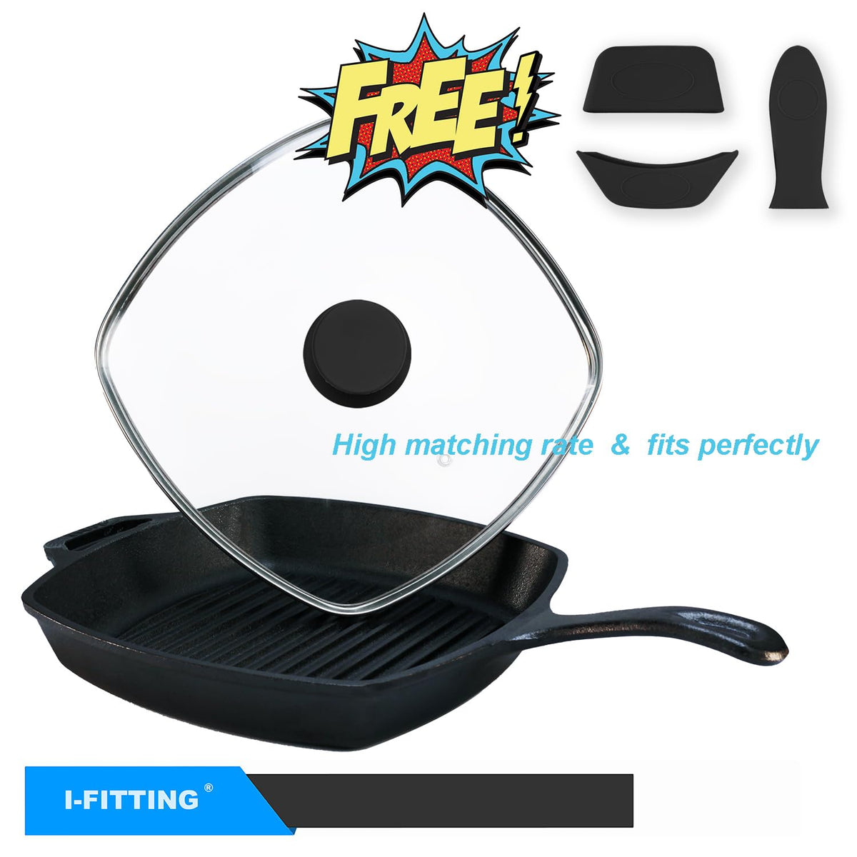 10.5 Inch Vented Square Glass Lid with Silicone Knob R491