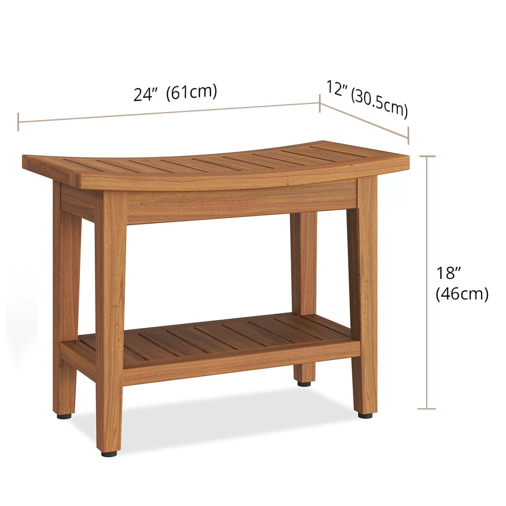 24" Teak Shower Bench with Shelf T3374