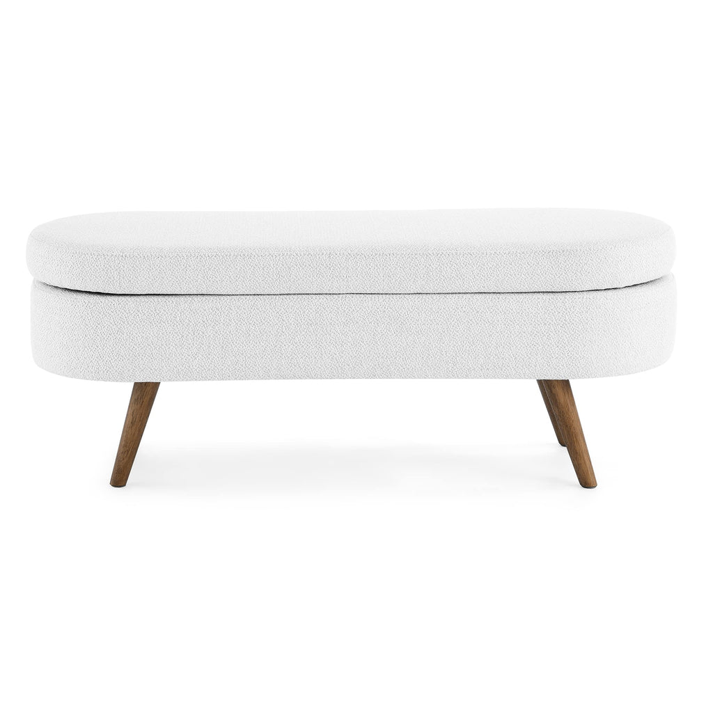 White Oval Storage Bench with Rubber Wood Legs Q69330
