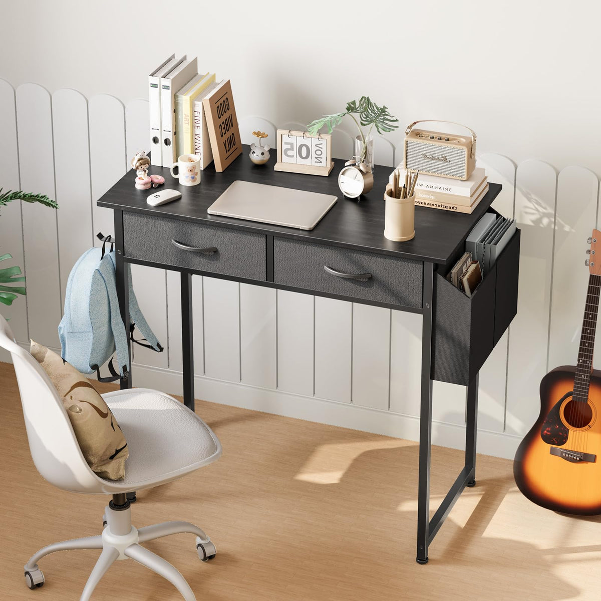 32" Black Computer Desk with Drawers N850