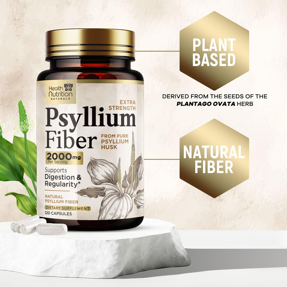 Psyllium Husk Capsules 2000 mg 120 Capsules Q5888