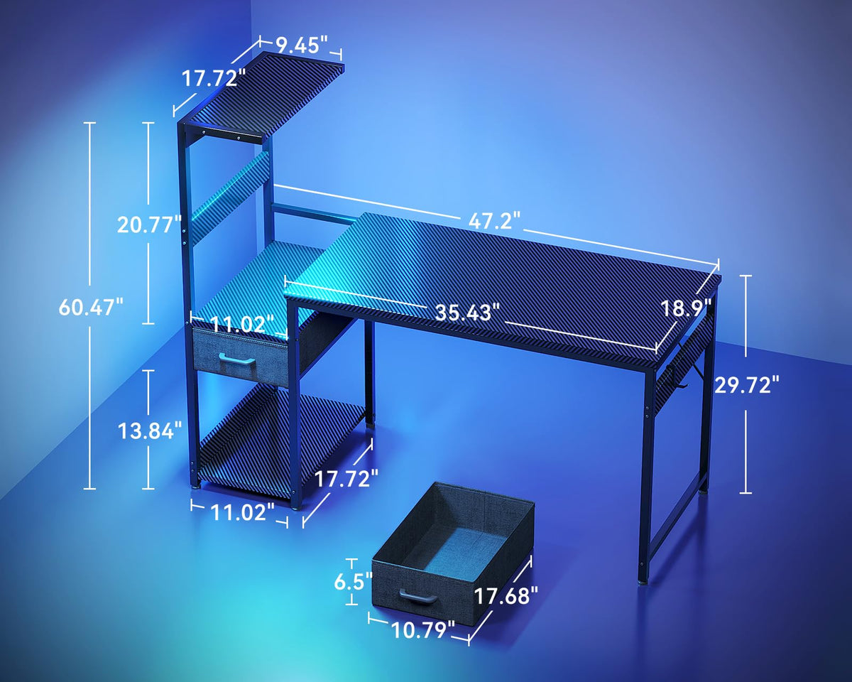 48'' Black Gaming Desk with LED Lights & CPU Stand Q8201