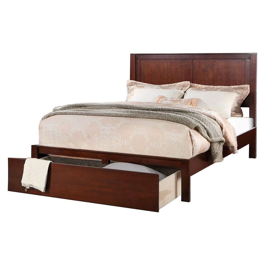 Cherry Brown Wood California King Panel Bed with Storage Drawer G40804