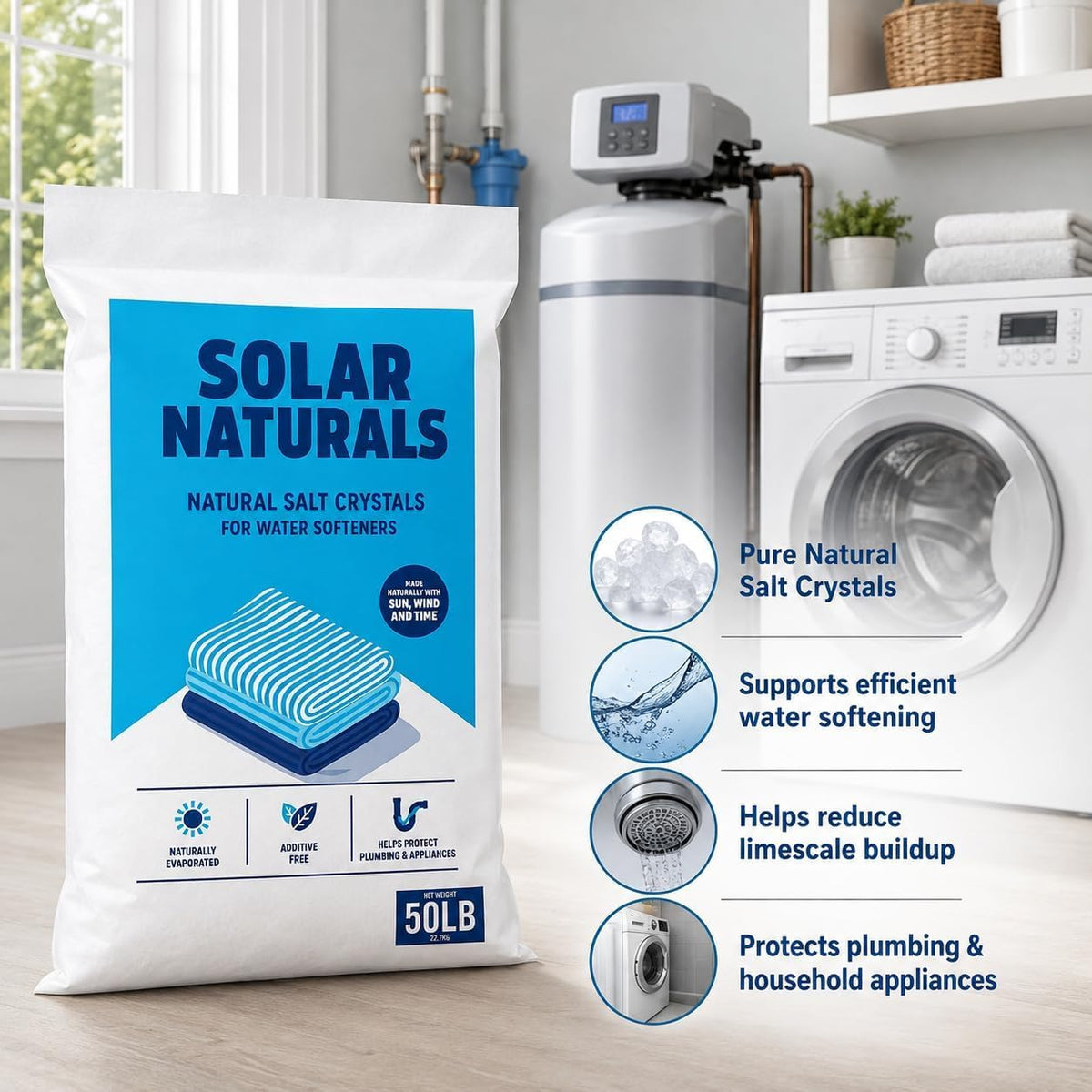 Natural Salt Crystals for Water Softeners, 50lb K72609