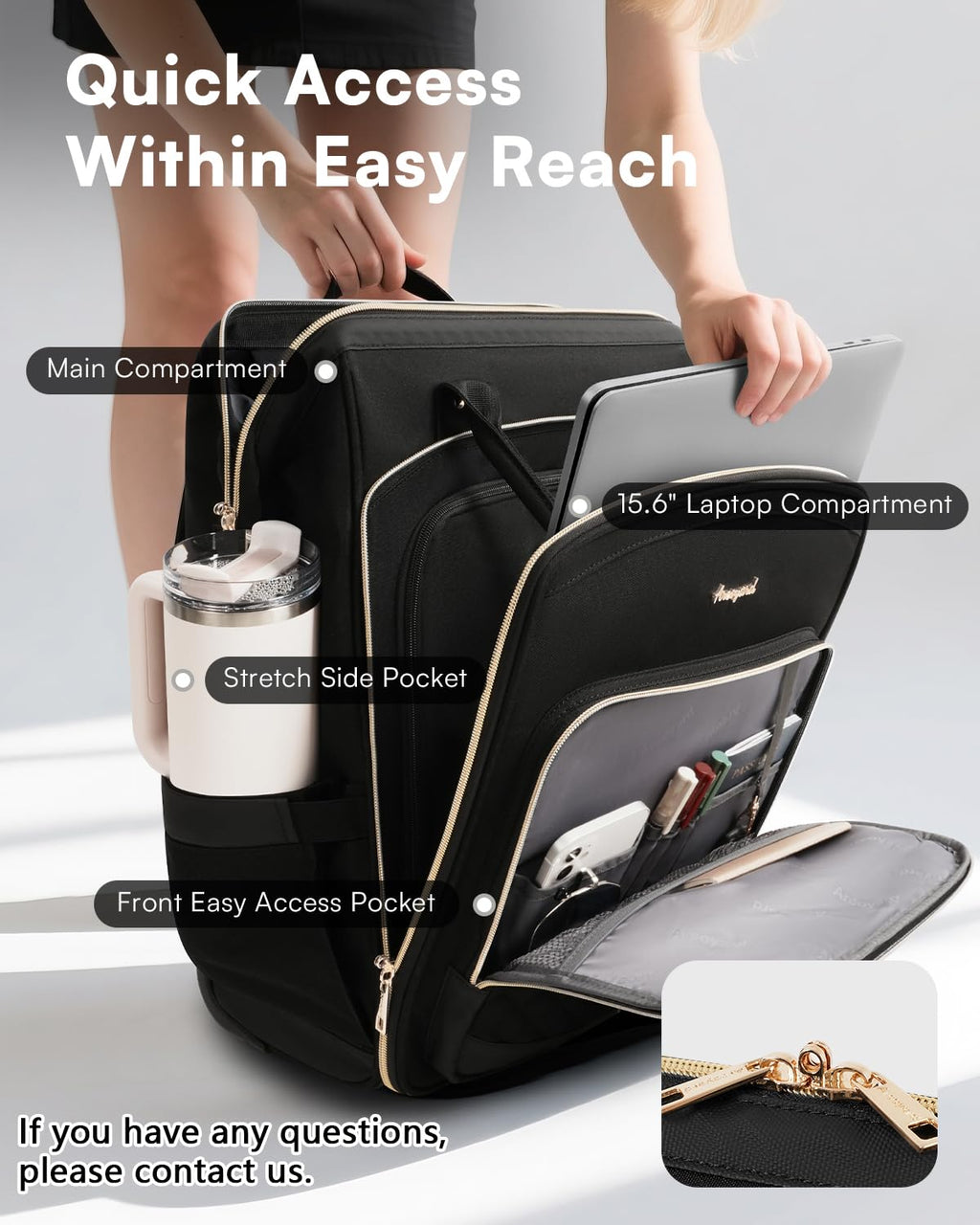 Black Rolling Backpack with Wheels N1776