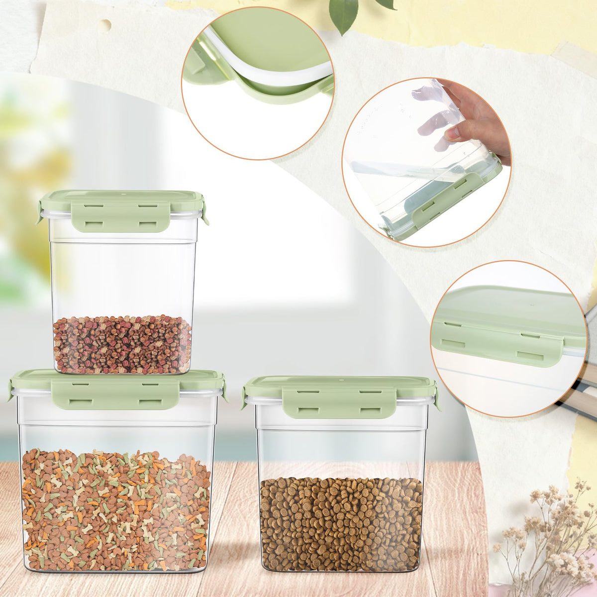 6 Pcs Dog and Cat Food Storage Containers with 2 Scoops C527677