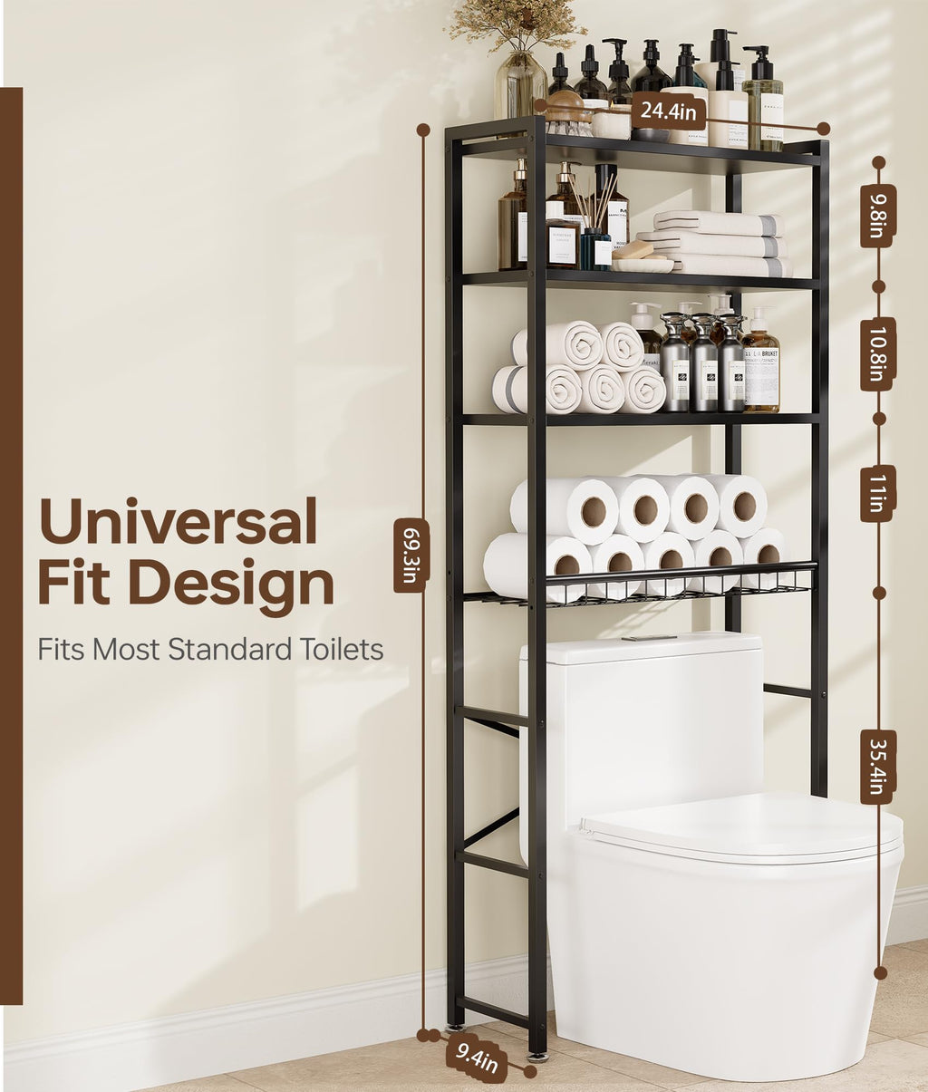 Brown 4-Tier Over-the-Toilet Storage Rack U589