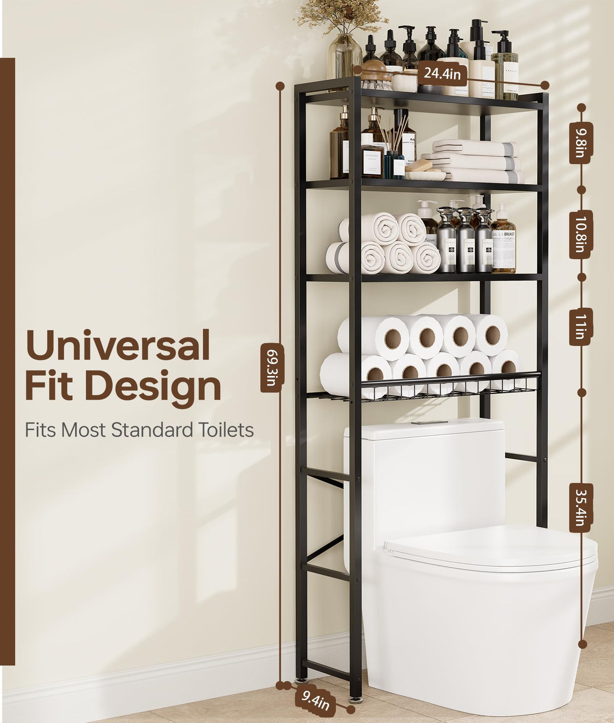 Brown 4-Tier Over-the-Toilet Storage Rack U589