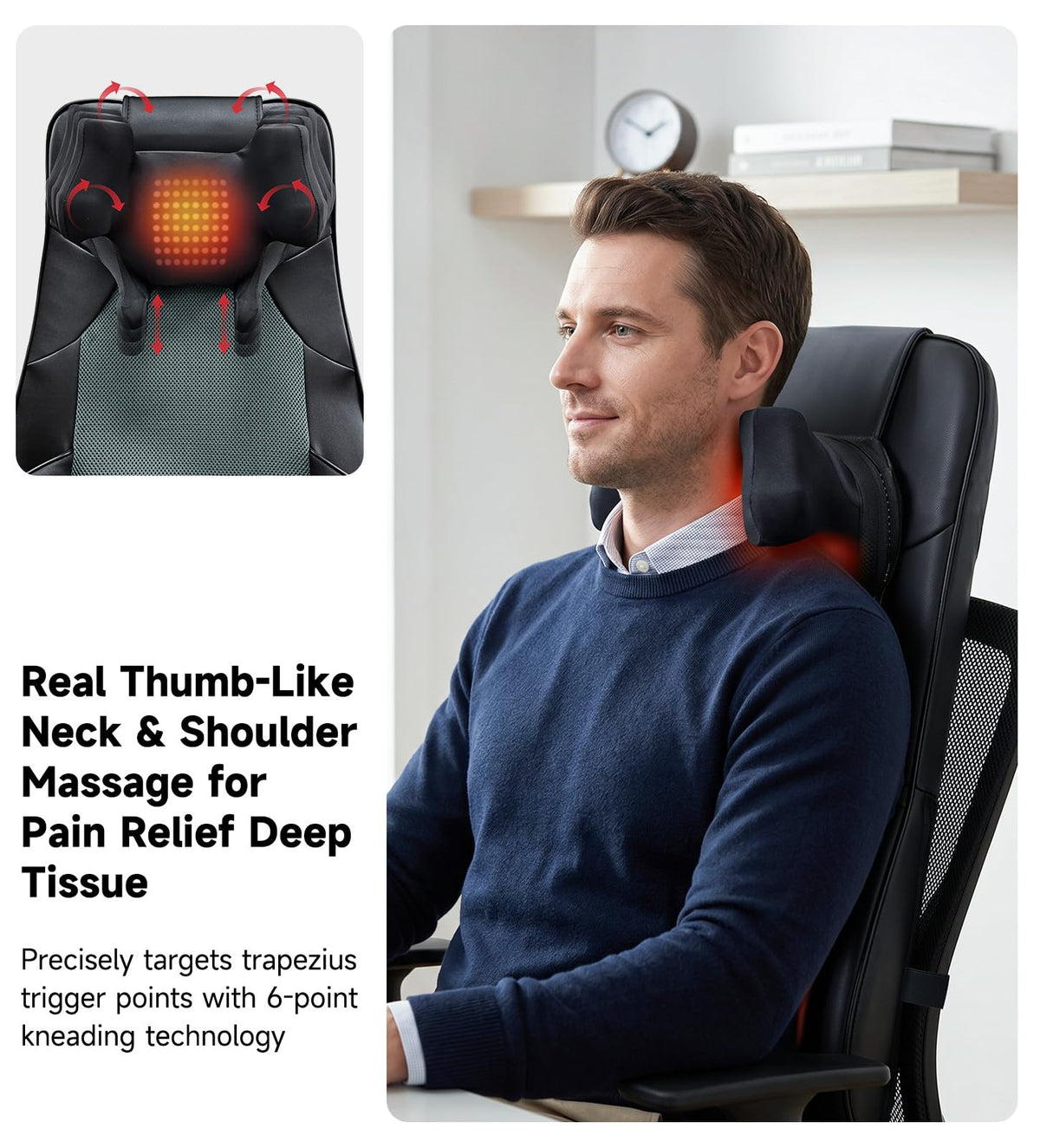 Black Shiatsu Back Massager Chair Pad with 4-Zone Heat Z306668