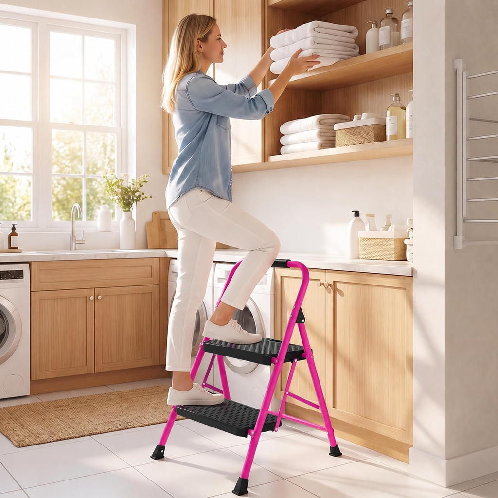 Pink Foldable 2 Step Ladder V684139