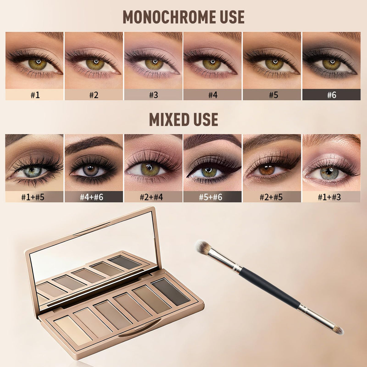 Matte Neutral Mini Eyeshadow Palette with Brush F605