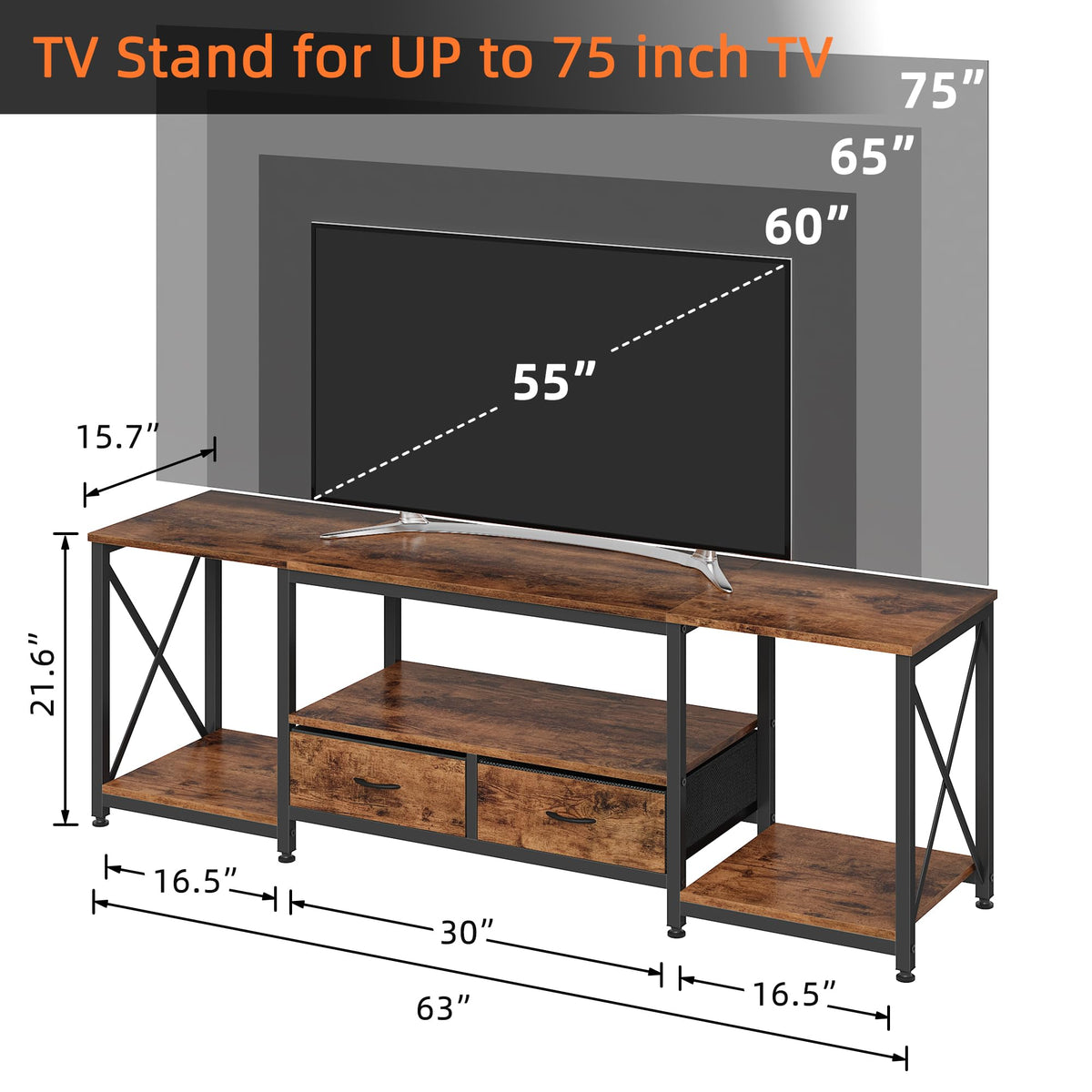 Fabric Drawers TV Stand for 65 70 75 Inches TV J4931