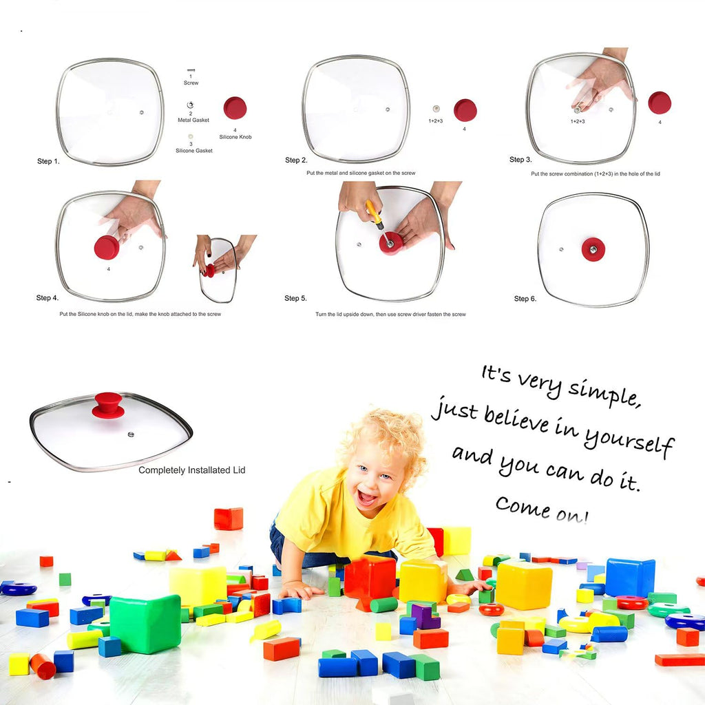 10.5 Inch Vented Square Glass Lid with Silicone Knob R491