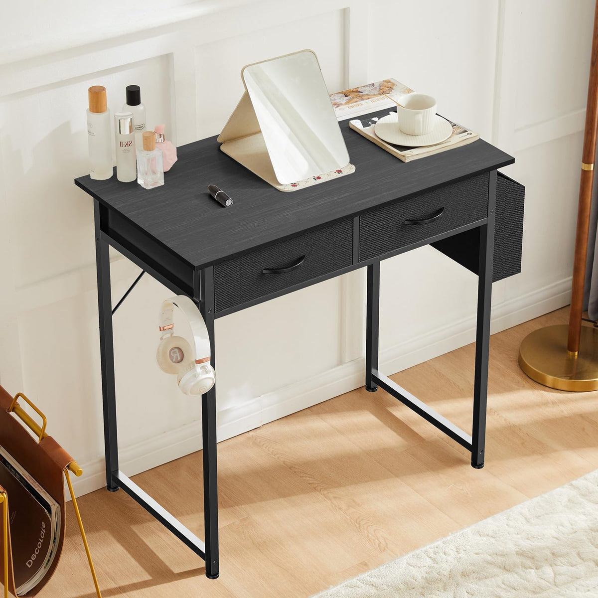 32" Black Computer Desk with Drawers N850