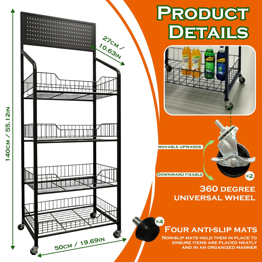 5 Tier Metal Candy Display Rack with Wheels & 15 Hooks U76490